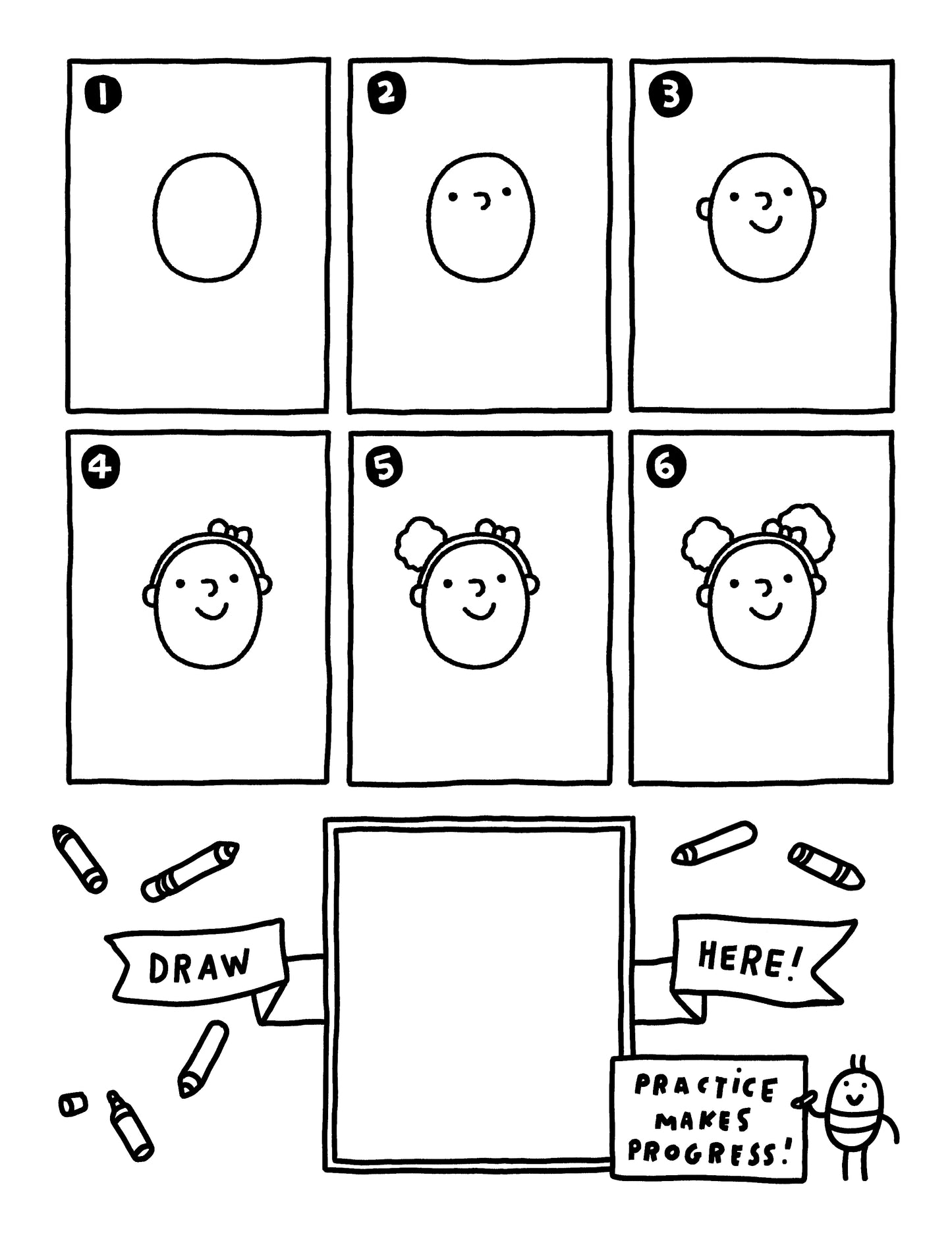 Learn to Draw People & Faces Part 2 - lesson page - activity sheet for kids ages 6-10
