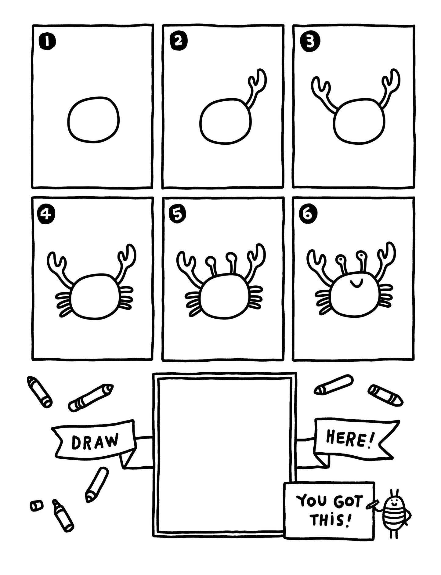 Mighty Seedlings - step by step drawing activity for kids - cute crab