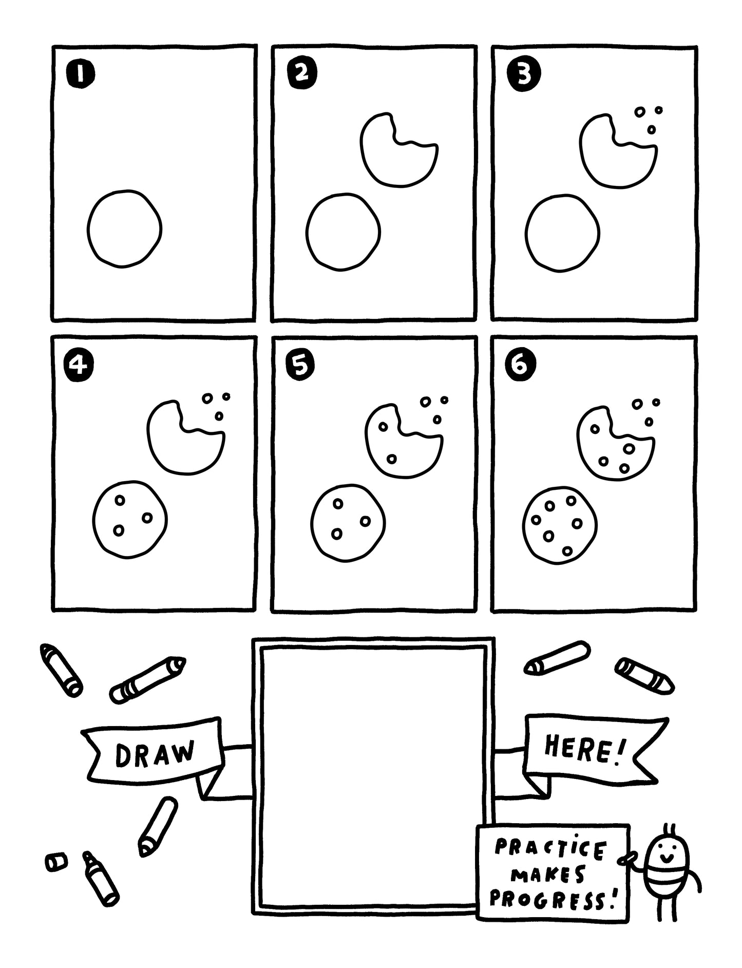 Screen free art activity sheet for Mighty Seedlings Learn to Draw Food & Snacks Cookies